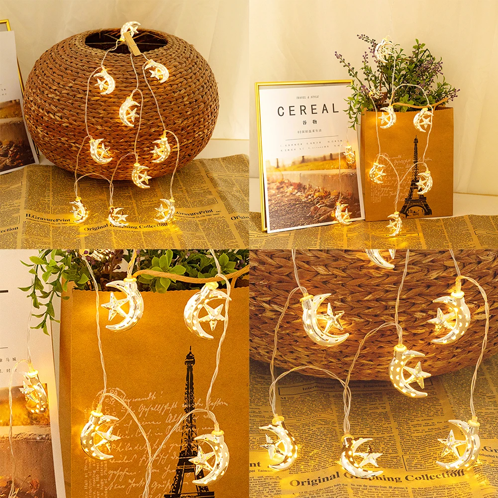 

Светодиодный светильник металлик серебро Луна Звезда фестиваль 10 светодисветодиодный Фея гирлянда ИД Мубарак мусульманский Рамадан подве...