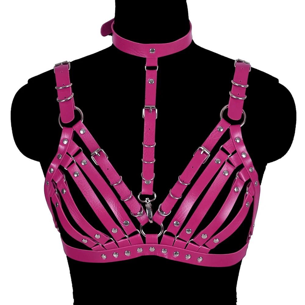 Women Leather Body Harness Sexy Goth Crop Top Bondage Harness Belt Cage Bra Bralette Fetish Wear Open chest Body Harness