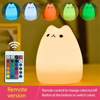 cute led night light silicone remote control colorful cat night lamp kids baby bedroom desktop decor ornaments usb charge