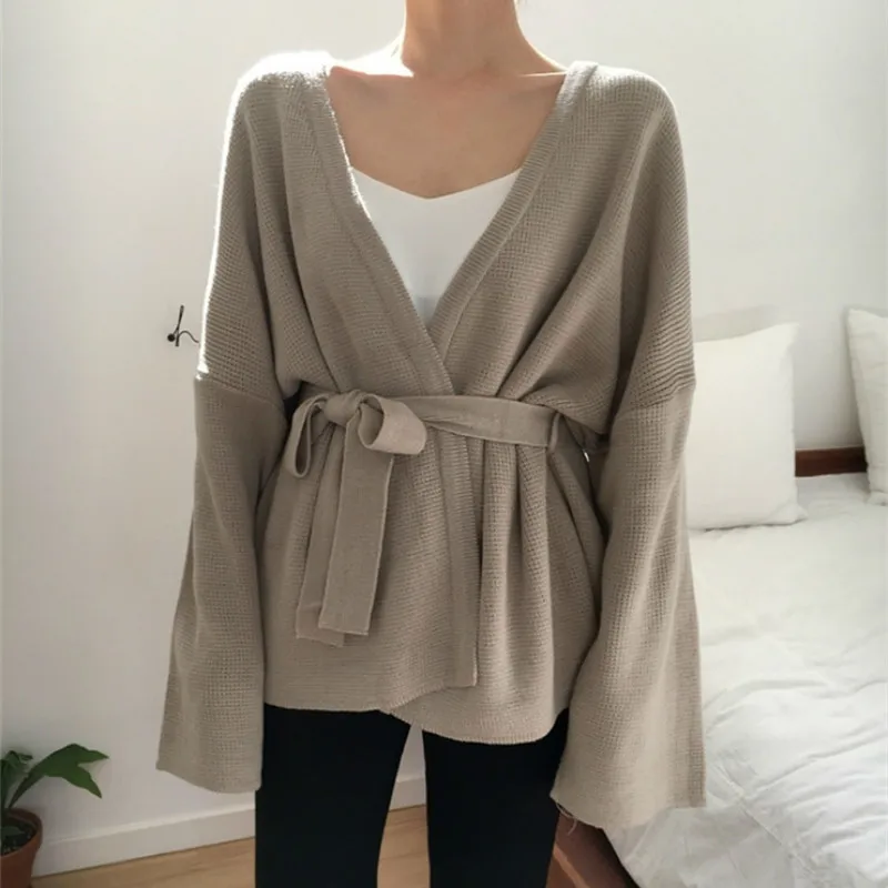 

DICLOUD Cardigan Harajuku Women's Sweater Autumn Winter Irregular Wear Loose Tops Casual Bandage Knit Sweater Women