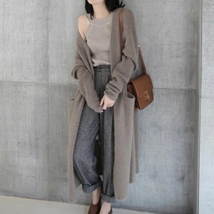 

Fashion Women Clothing Long Pullovers for Women Knitted Sweater Knitwear Loose Knit Cardigan Jacket Female Coat