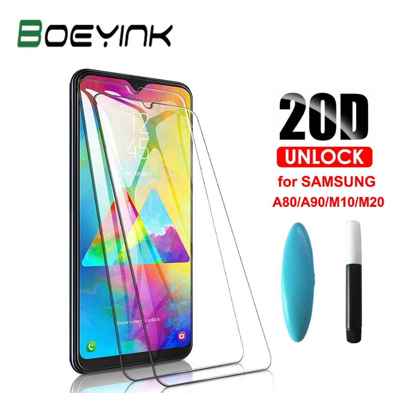 20D УФ полное клеевое стекло для Samsung Galaxy A50 A30 A20 A70 A80 A90 A10 M10 M20 M30 Защитная пленка