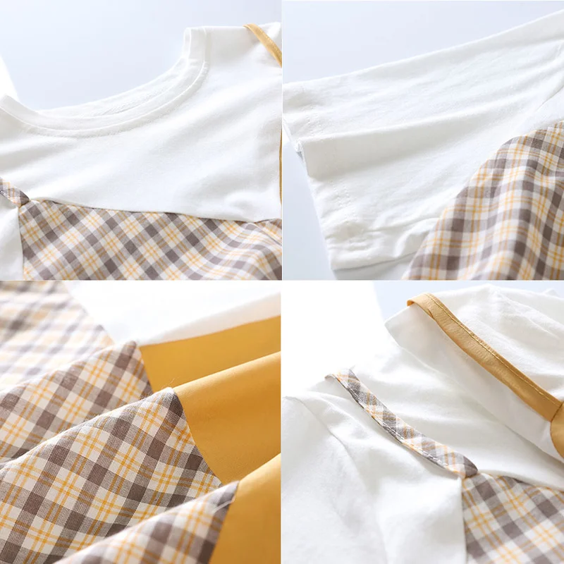 

T-shirts Women New Fashion Patchwork All-match O-neck College Sweet Elegant Holiday Korean Style Female Tops Summer Leisure Cozy