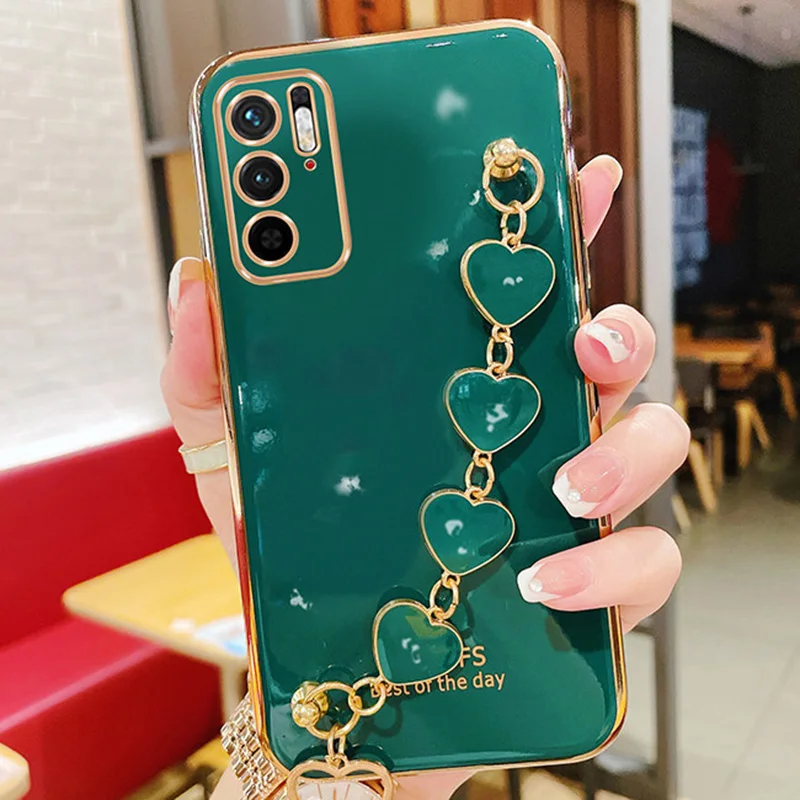 for redmi note10s case luxury love heart wrist chain phone case for redmi note 10 10pro 9a 9c 9s 9 9t 8t 8pro 8a 7 poco m3 case free global shipping