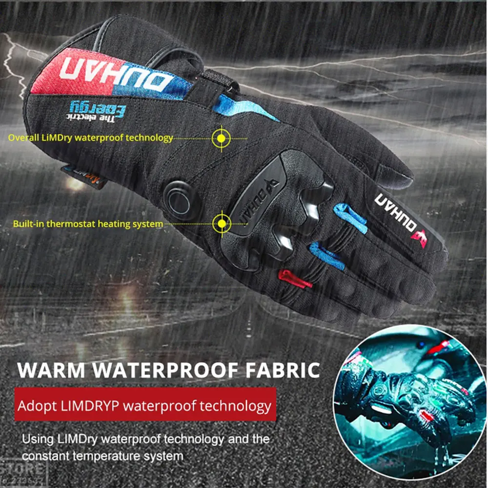 Перчатки мужские мотоциклетные непромокаемые с подогревом и защитой от