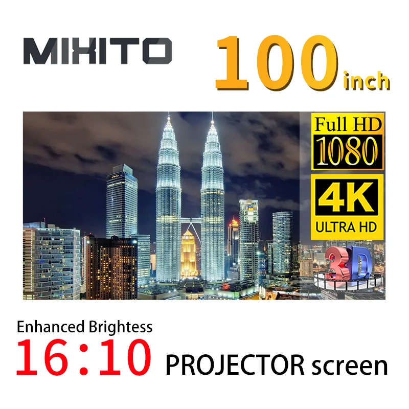 Складная светосветильник ная штора MIXITO 16:10 экран 100 дюйма 4K HD для домашнего