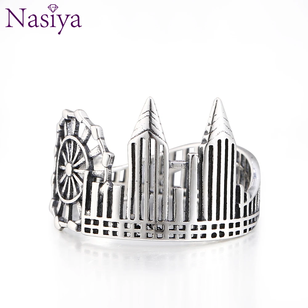 Nasiya 925 пробы Серебряное винтажное сувенирное кольцо с двумя башнями для