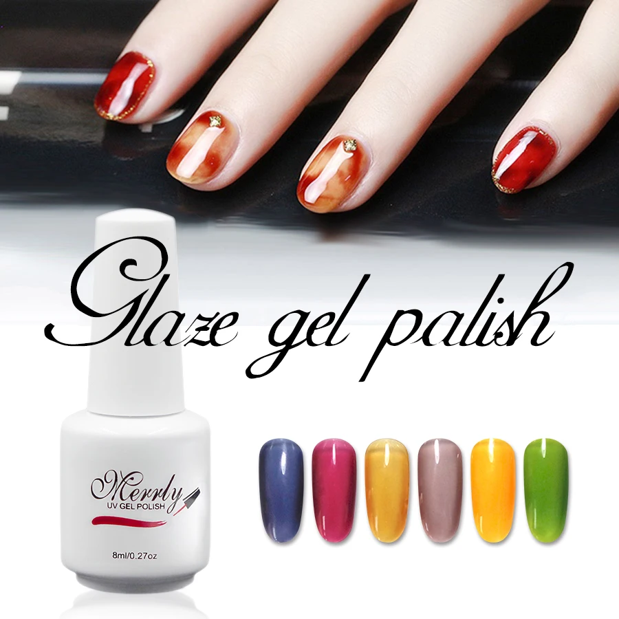 Merrly глазурь гель для ногтей Светодиодный УФ лак полупрозрачный витражный сделай