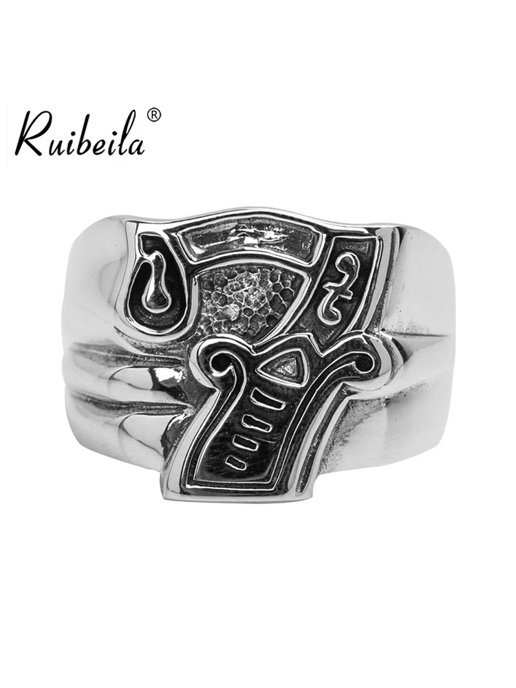 

Ruibeila925 argent hommes rtro punk en trois dimensions porte-bonheur 7 bague personnalit bijoux bague en argent sterling