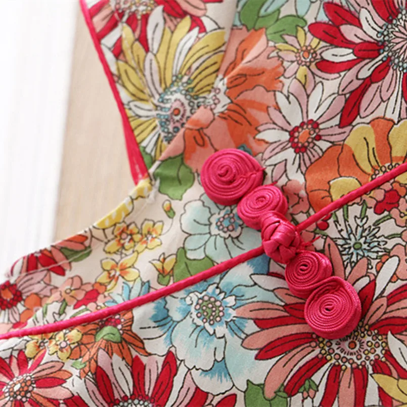 Платье-Чонсам для маленьких девочек в китайском стиле с цветочным рисунком и