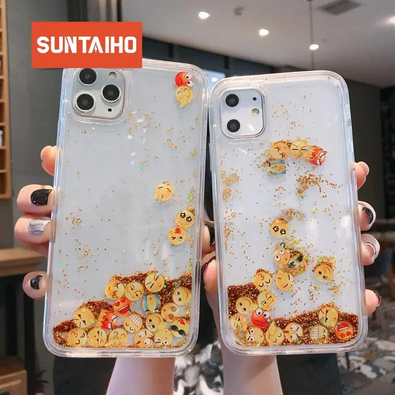Чехол Suntaiho для iphone 11Pro Max 6 7 XR XS жидкий Блестящий телефонный чехол со смайликом и