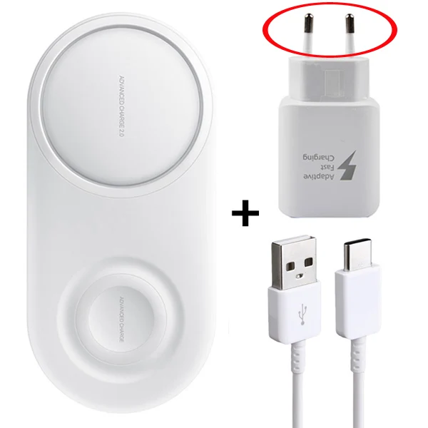 EU plug Двойная быстрая Беспроводная зарядная EP-P5200 Duo Pad для samsung Galaxy gear S4 S3 S2 S10e Note 10 S8PLUS S9Plus S10+ подарок 25 Вт быстрая настенная - Тип штекера: EU plug