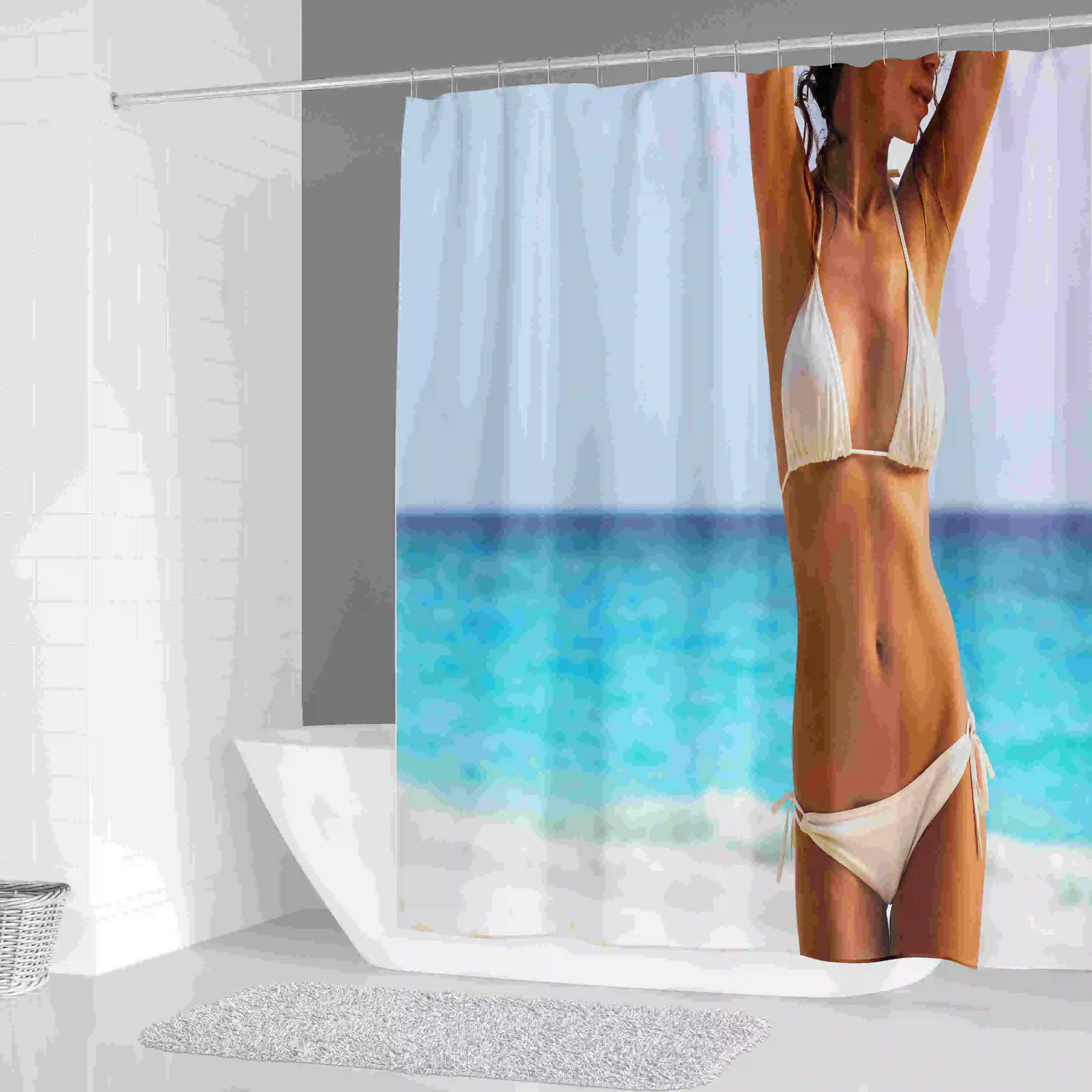 

Ocean Tropical Island Beach Shower Curtains Waterproof Bathroom Decor with Hooks Boys Gifts