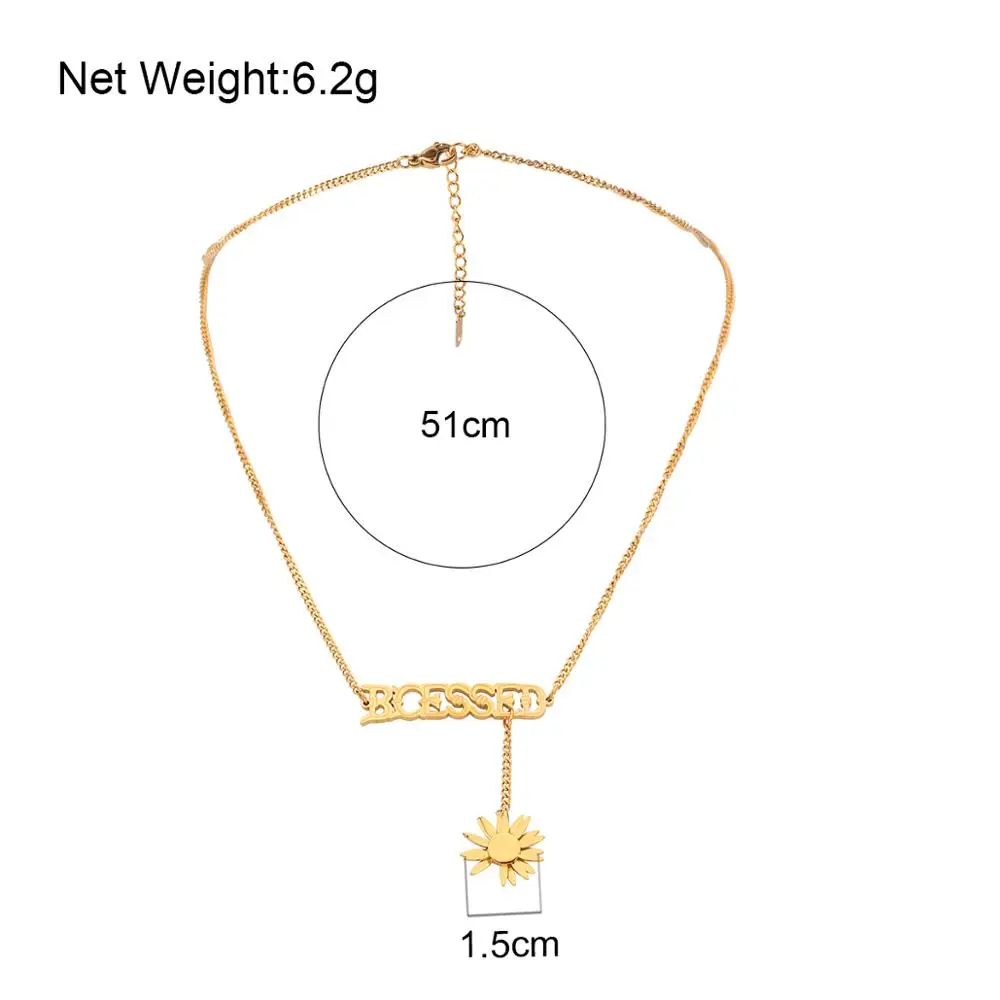 

Lifefontier Trendy Daisy Flower Pendant Choker Stainless Steel Necklace for Women Gold Color Metal Blessed Letters Necklace