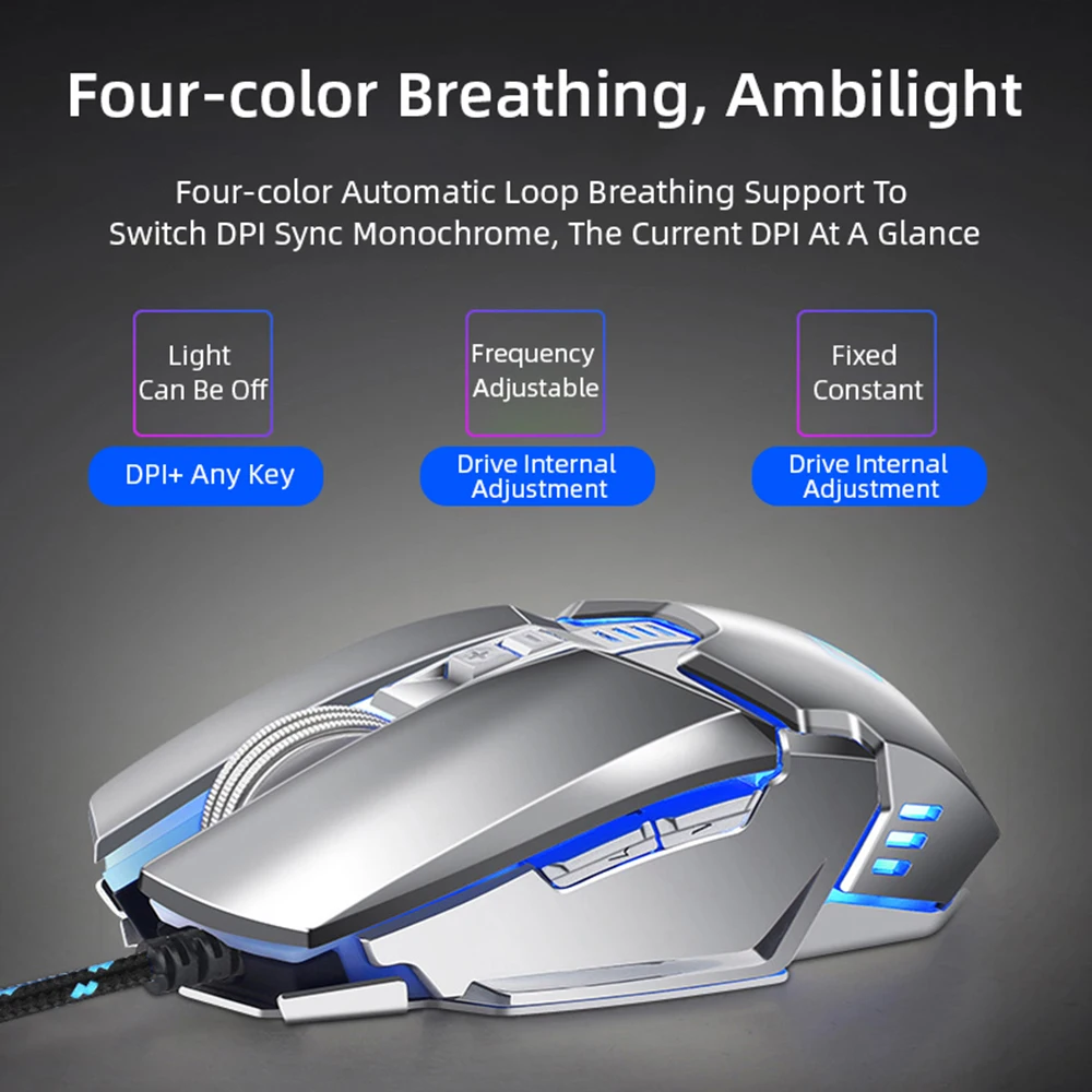 Механический металлический бесшумный проводной кабель для мыши Настольный