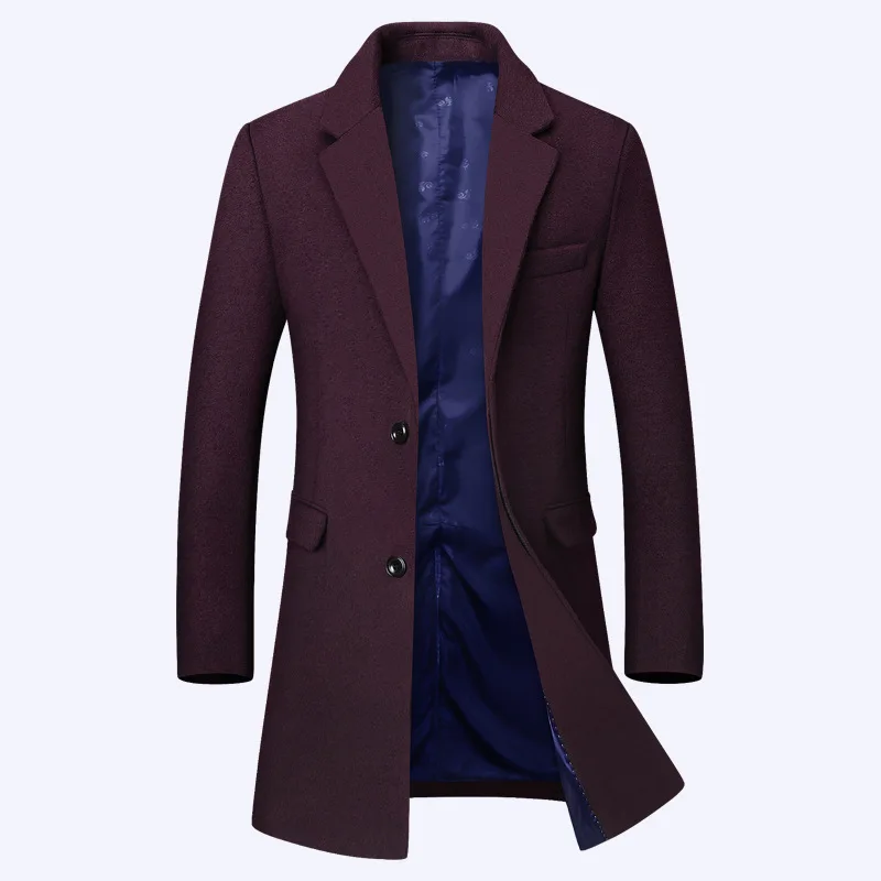 FOJAGANTO Winter Men Long Wool Blend Coat Brand Solid Color Warm Thick Coats Business Casual Overcoat Male | Мужская одежда