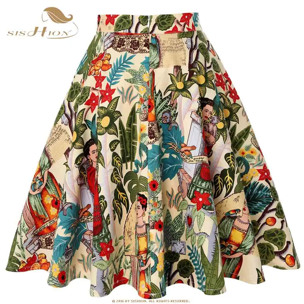 SISHION/Летняя женская юбка с цветочным принтом и животным на Хэллоуин VD0020 винтажная
