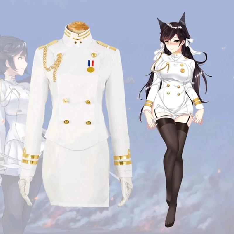 

2021 Japoneses Nuevos Anime Azul Lane Traje Cosplay Nave Chica Kaohsiung Atago Blanco Traje De Niña Conjunto Uniforme