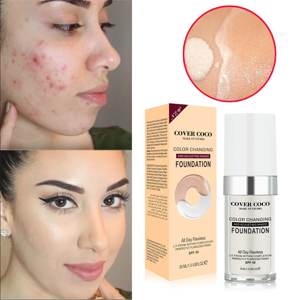 

30ml Color Changing Liquid Foundation Oil-control Concealer Cream Hydrating Long Lasting Makeup Foundation