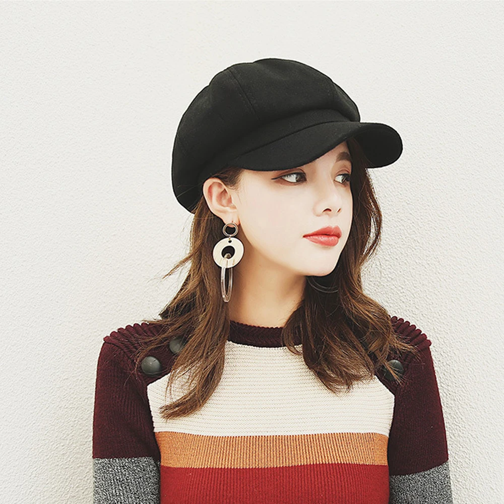2019 New Women Hat Wool Beret Vintage Solid Color Stylish Artist Painter Newsboy Caps Autumn Winter Octagonal Cap  Аксессуары