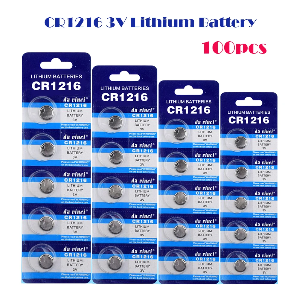 

CR1216 100pcs=20Card 35mAh 3V Lithium Button Battery For Watch Electronic Toy Remote BR1216 DL1216 5034LC Coin Cell Batteries