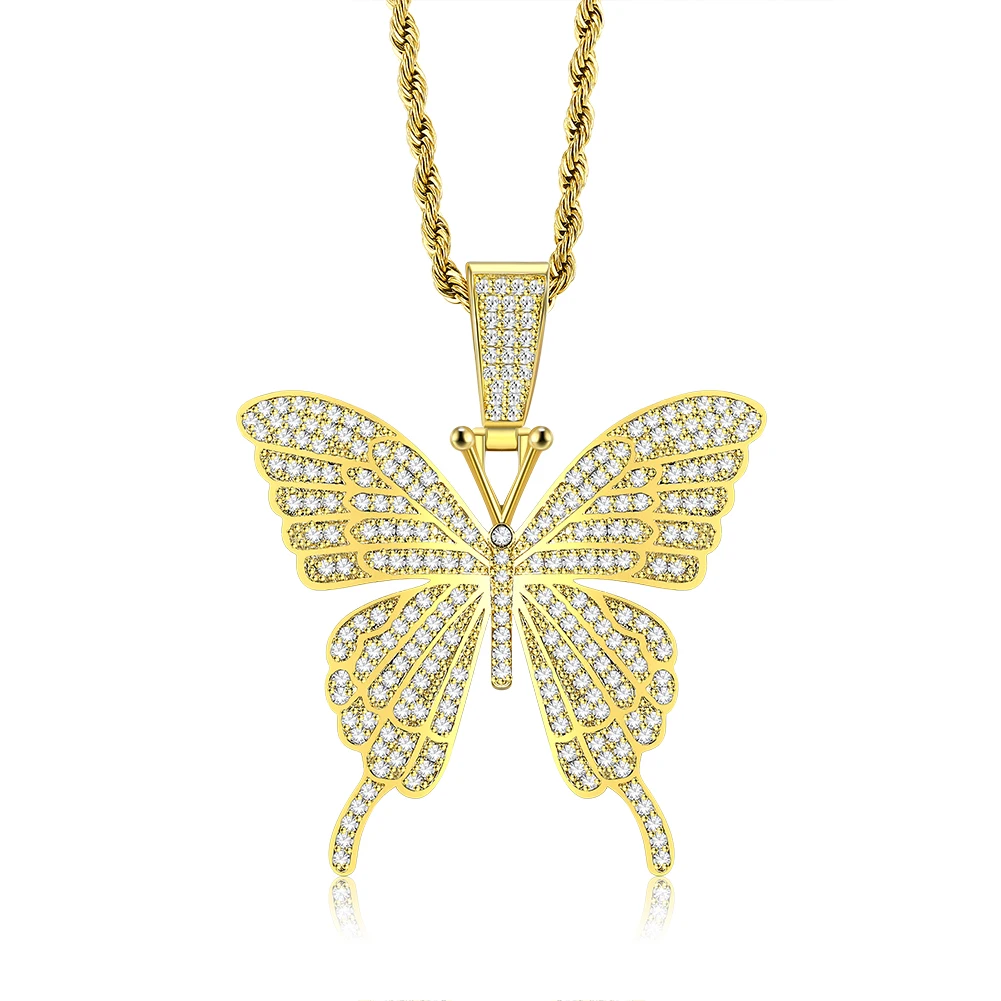 

ZEMIOR Romantic Style Necklace For Women Inlay Cubic Zirconia Gold Butterfly Elegent Pendent Necklace Girlfriend Gift Jewelry