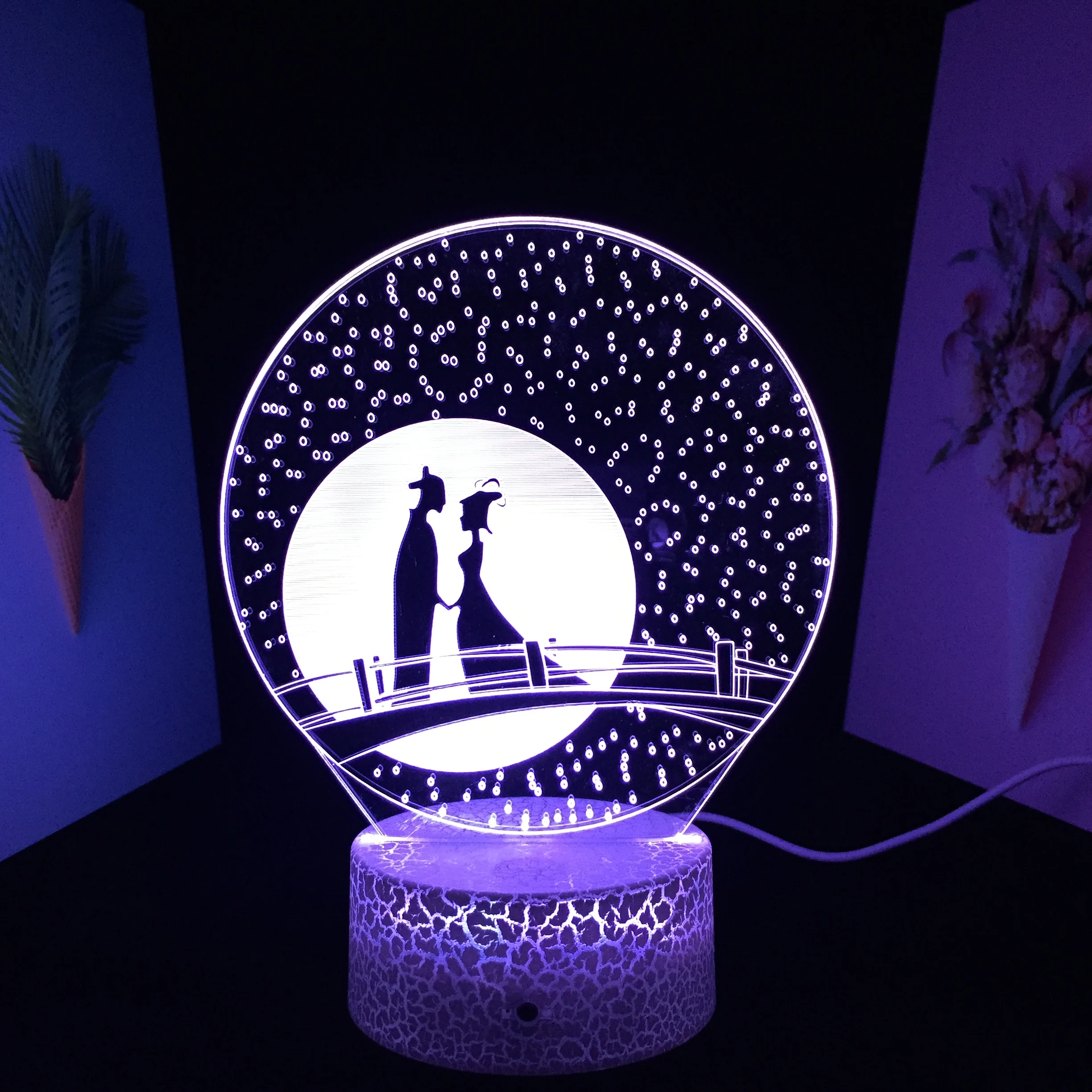 

The Cowherd And The Weaver Girl Meet On The Magpie Bridge for Couple Valentine Day Birthday Gift White Cracked Base 3D LED Lamp