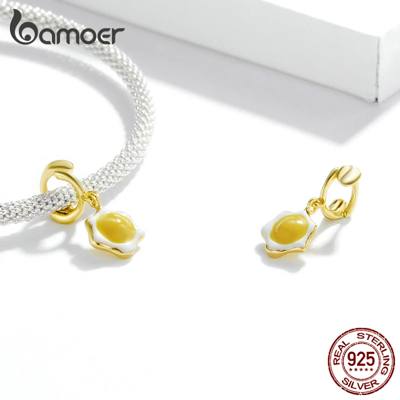 

Silver Cute Fun Egg Soft Boiled Egg Enamel Food Charm Round Bead for Original Bracelet Bangle Fashion Jewelry BSC471