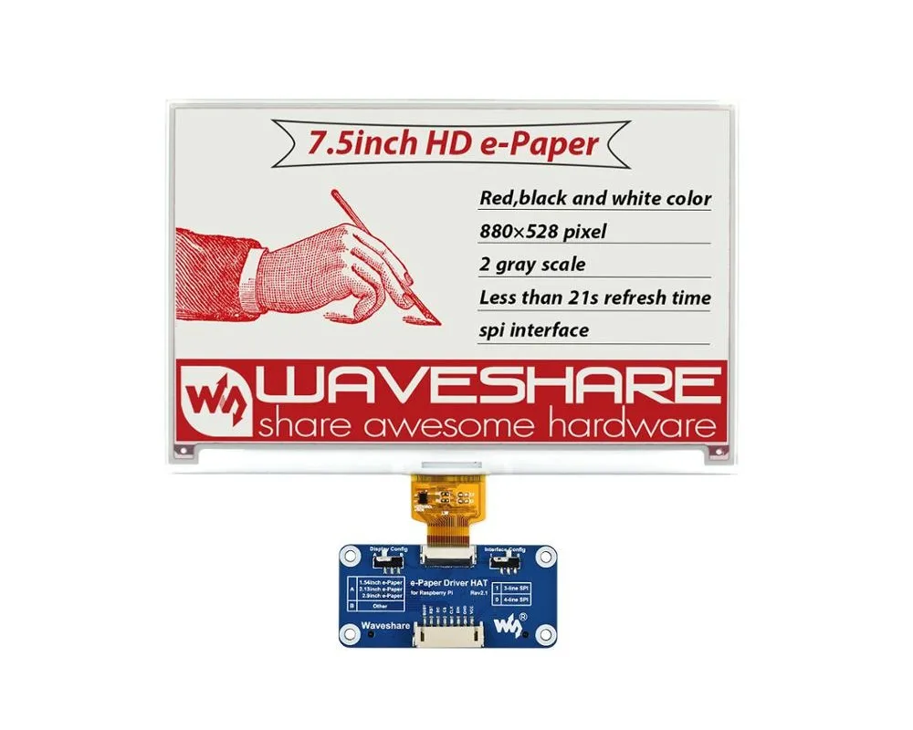 880*528 7 5 дюймовый E Ink дисплей шляпа для Raspberry Pi красный/черный/белый три