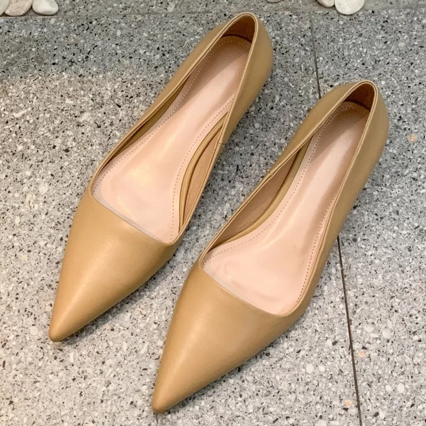 

Women's genuine leather kitten heel pointed toe slip-on pumps elegant ladies low heel soft comfortable OL style daily shoes sale