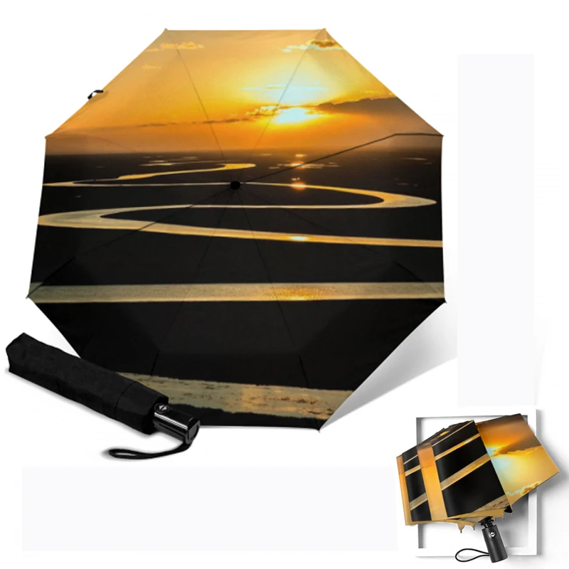 Автоматический зонт для путешествий женщин и мужчин 8 Bone Anti-UV трехскладной зонты