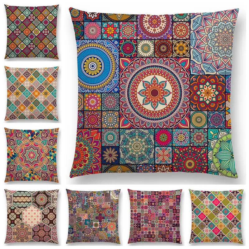 

Бохо орнамент мандалы Пейсли, декоративный узор, калейдоскоп с цветочным орнаментом, волна, геометрия, мозаика, алмазная подушка, чехол для ...