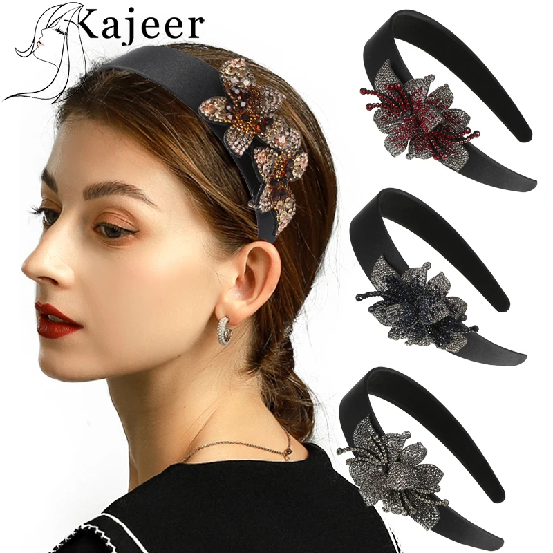 

Новая роскошная повязка на голову Kajeer Стразы с цветами широкая заколка для волос женские аксессуары для волос модная головная повязка для д...