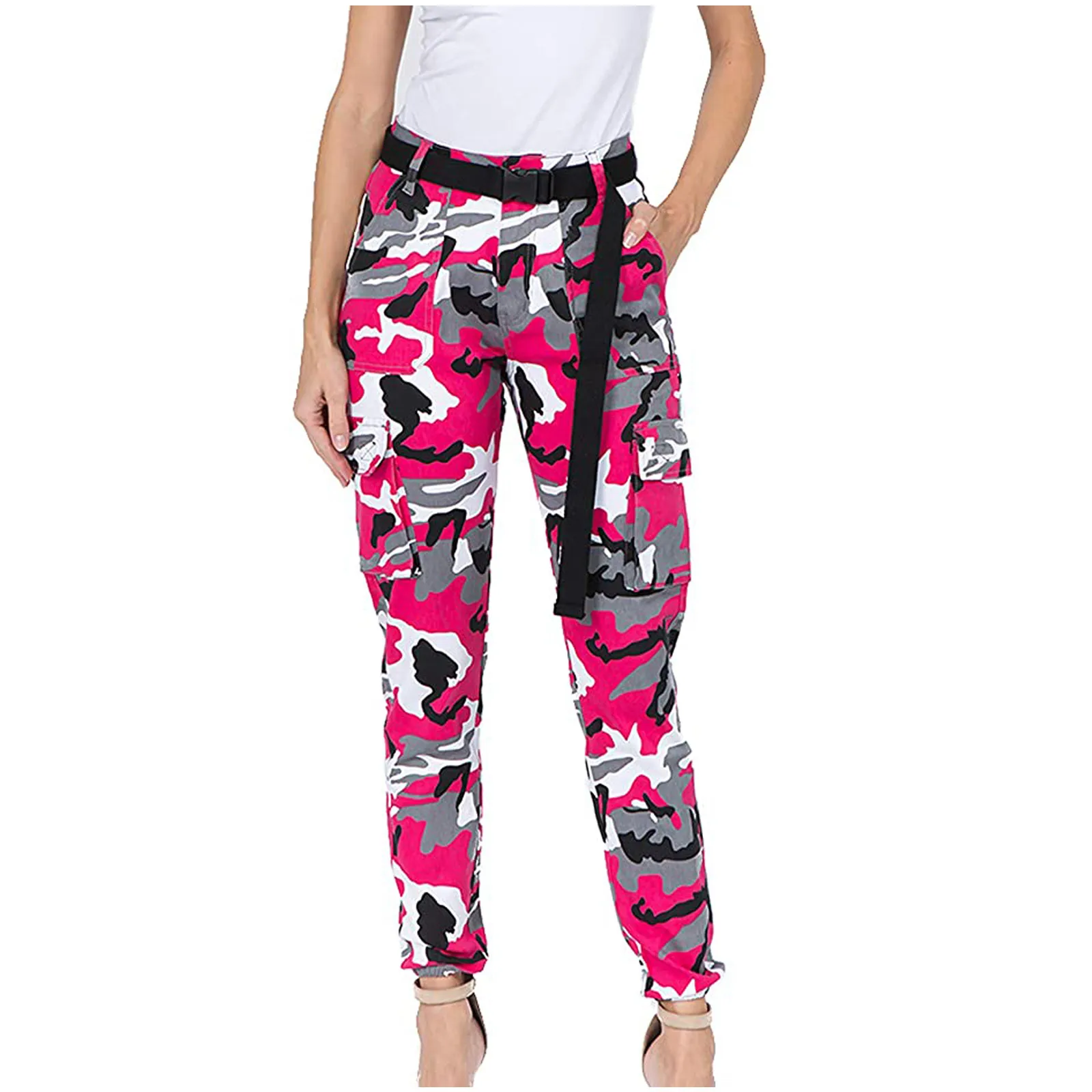 Женские брюки 2020 облегающие прямые брюки-карго с высокой талией и принтом