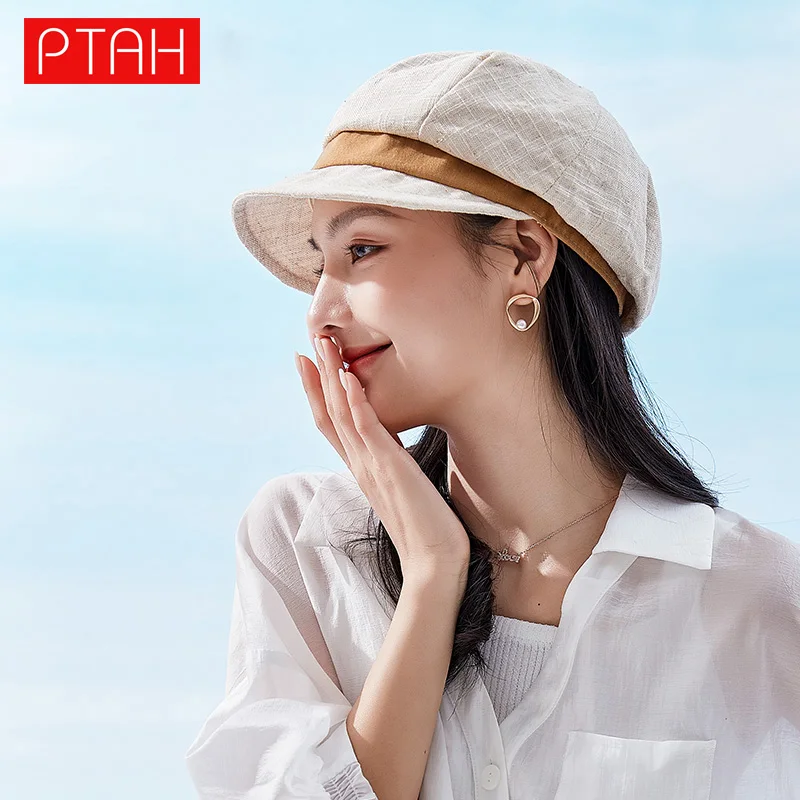 

[PTAH]Summer Women's Newsboy Caps Breathable Comfortable Hat Sun Protection Foldable Casual Cap Higt Guality Cloth Visors Female