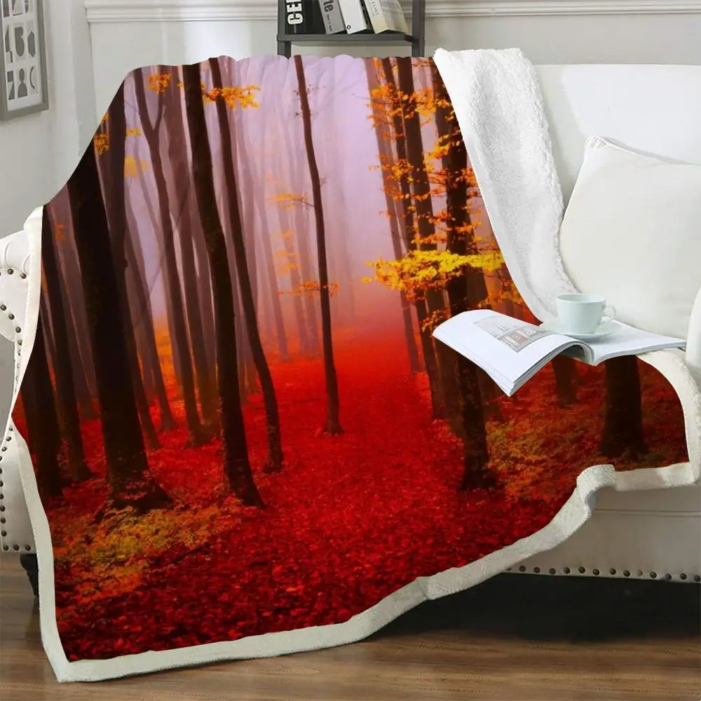 

NKNK Landscape Blankets Forest Plush Throw Blanket Tree Bedspread For Bed Harajuku Bedding Throw Sherpa Blanket Fashion Vintage