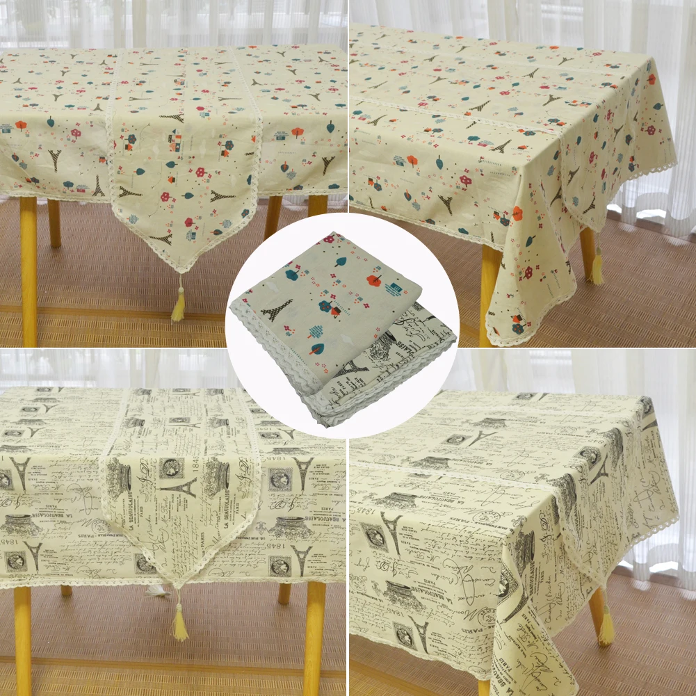 

Lace Home Dining Table Cloth Printed Iron Tower Mordern Linen Cotton Tablecloth Wedding Birthday Christmas Party Decor supplies