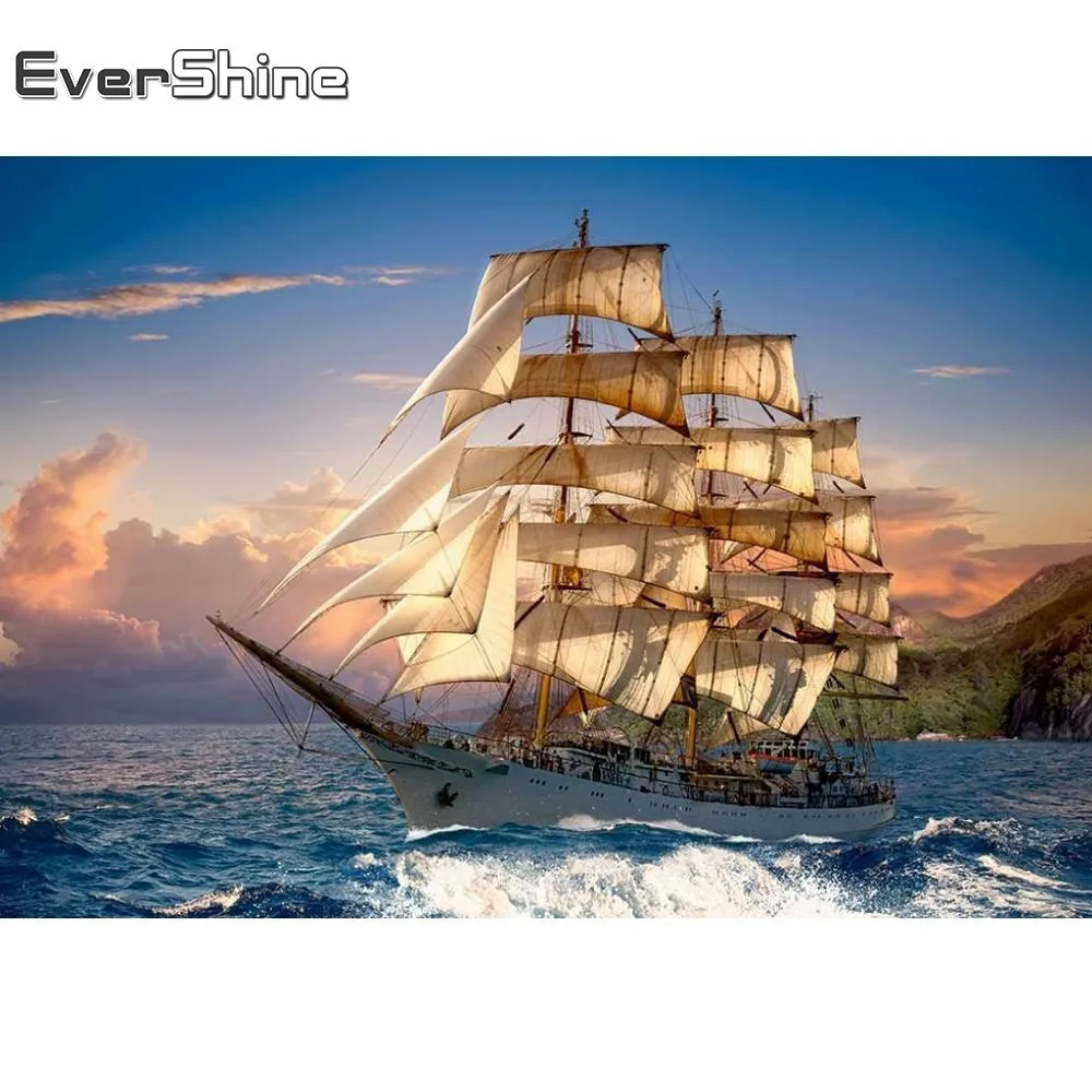 5d Diy полный квадратный алмаз живопись парусник пейзаж Алмазная вышивка ручной