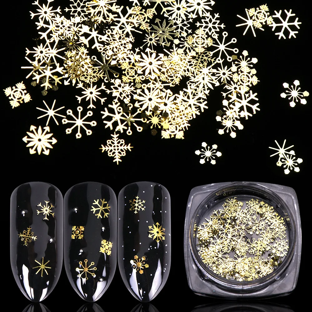 

Christmas Gift Hollow Out Gold Nail Glitter Sequins Snow Flakes Mixed Design Decorations for Nails Art Pillette Nail Accessories