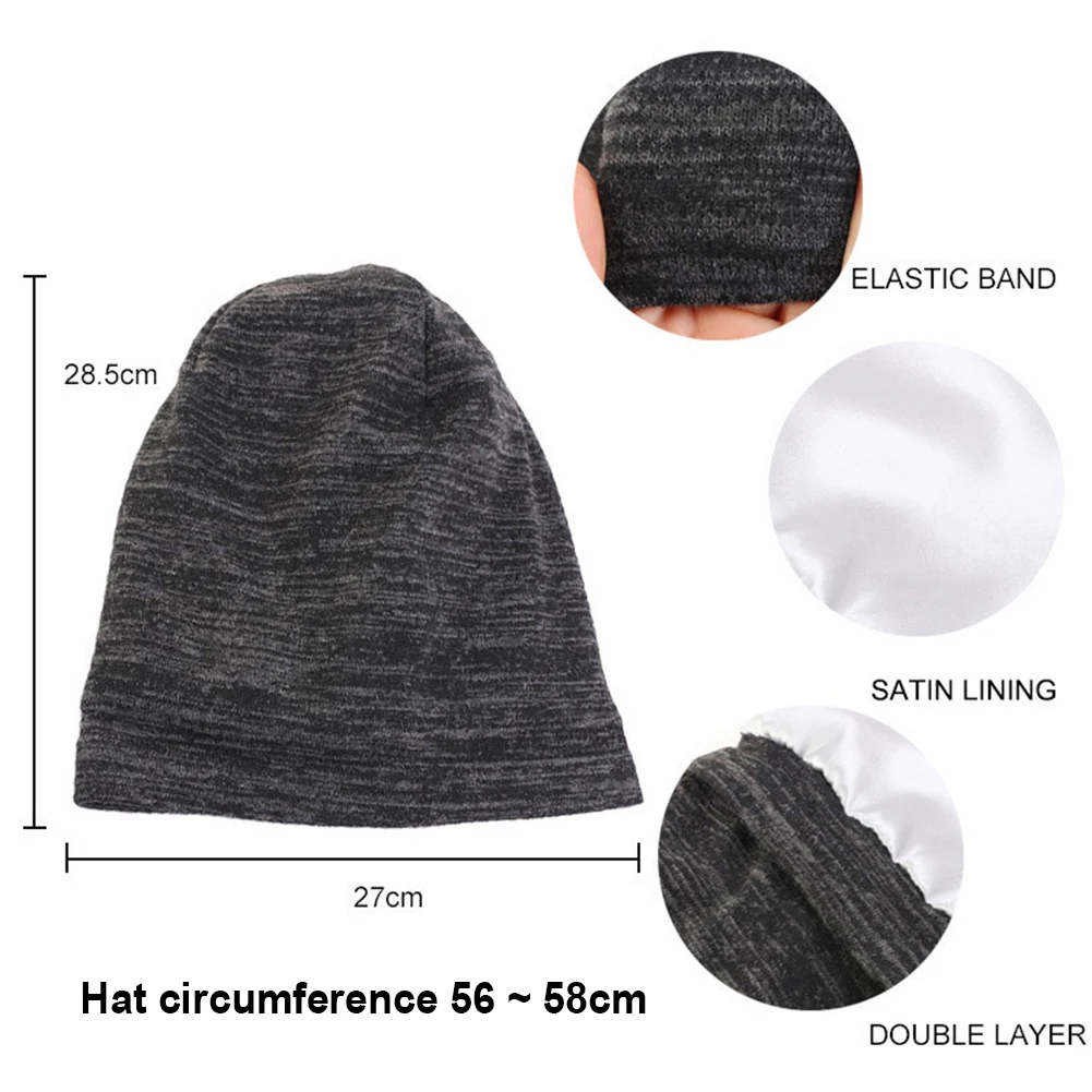 

Unisex Faux Cashmere Satin Lined Baggy Sleeping Cap Beanie Bonnet Chemo Hat Stop The Flying Spit for Summer