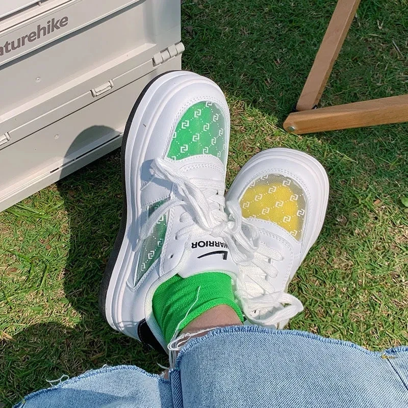 

Mesh Stitching Small White Shoes Outdoor Breathable Low-top Women Sneakers Korean Style All-match Lace-up Ladies Vulcanize Shoes