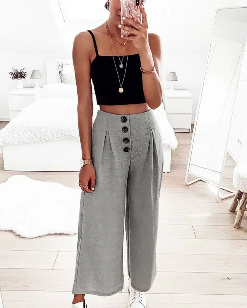 Женские плиссированные брюки элегантные свободные длинные с высокой талией