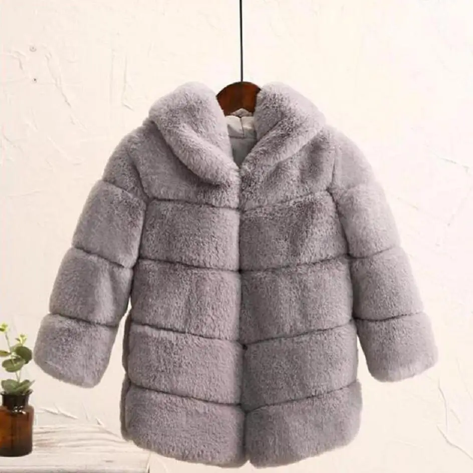 2-8 year Children's Faux Fur Coat Imitation Rex Rabbit Fur Girls Thicker kids Clothing Baby Winter warm Hooded Overcoat Y13