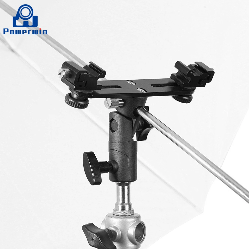 Powerwin Double Hot Cold Shoe Camera Speedlite Flash Bracket Umbrella Holder Studio Light Stand Screw Mount Adapter Tripod | Электроника