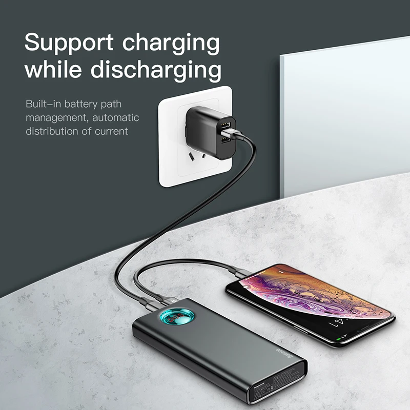 Внешний аккумулятор Baseus на 20000 мА · ч с портами USB Type C и поддержкой быстрой