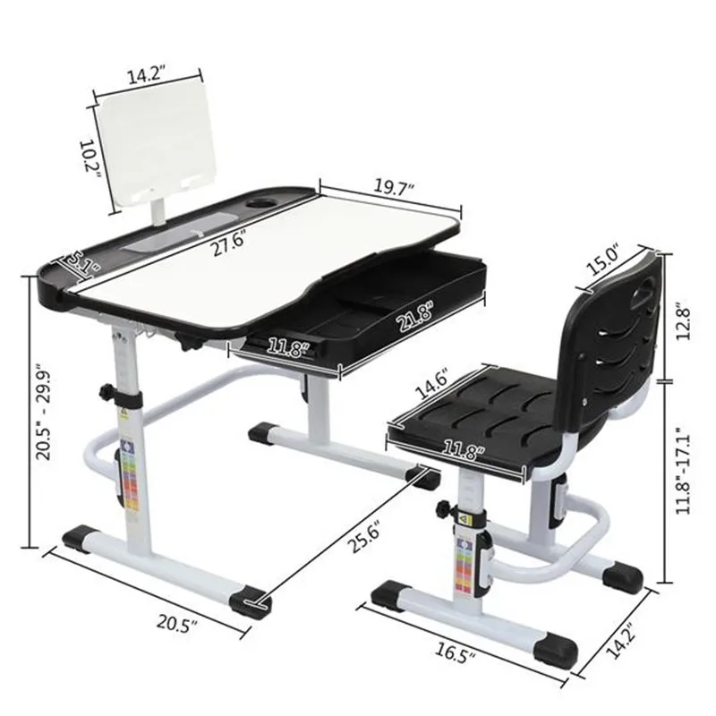 

Children Learning Table And Chair Kid Study Desk Black 70CM Lifting Table Top Can Tilt With Reading Stand USB Interface Lamp