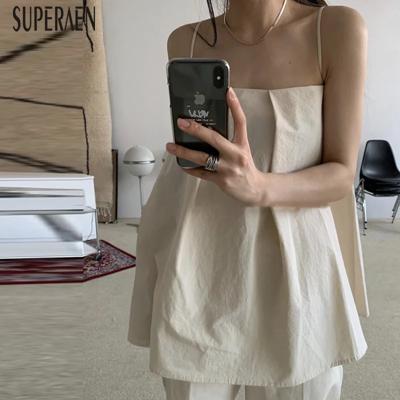 

FAKUNTN SuperAen Korean Style Women Sleeveless Camis Wild Solid Color Fashion Ladies Camis Summer New 2021 Women Tops
