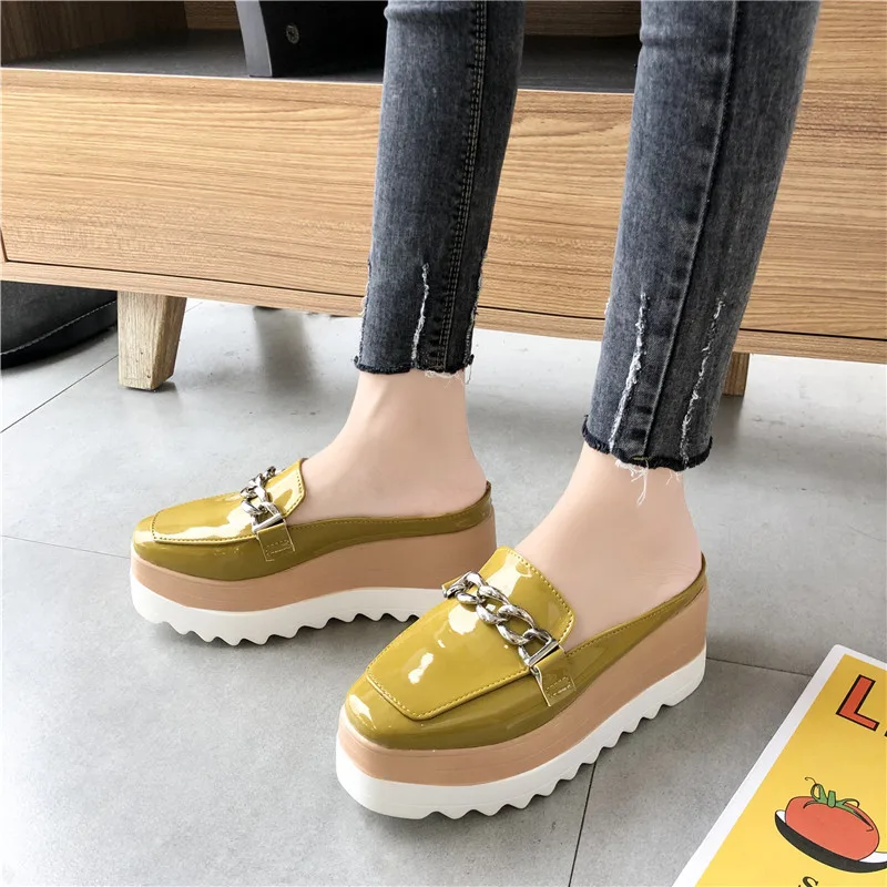 

New Spring Flat Platform Oxford Shoes Woman Loafers Women Shoes Metal Buckle Slip on Thick High Heels Increased Casual Shoes
