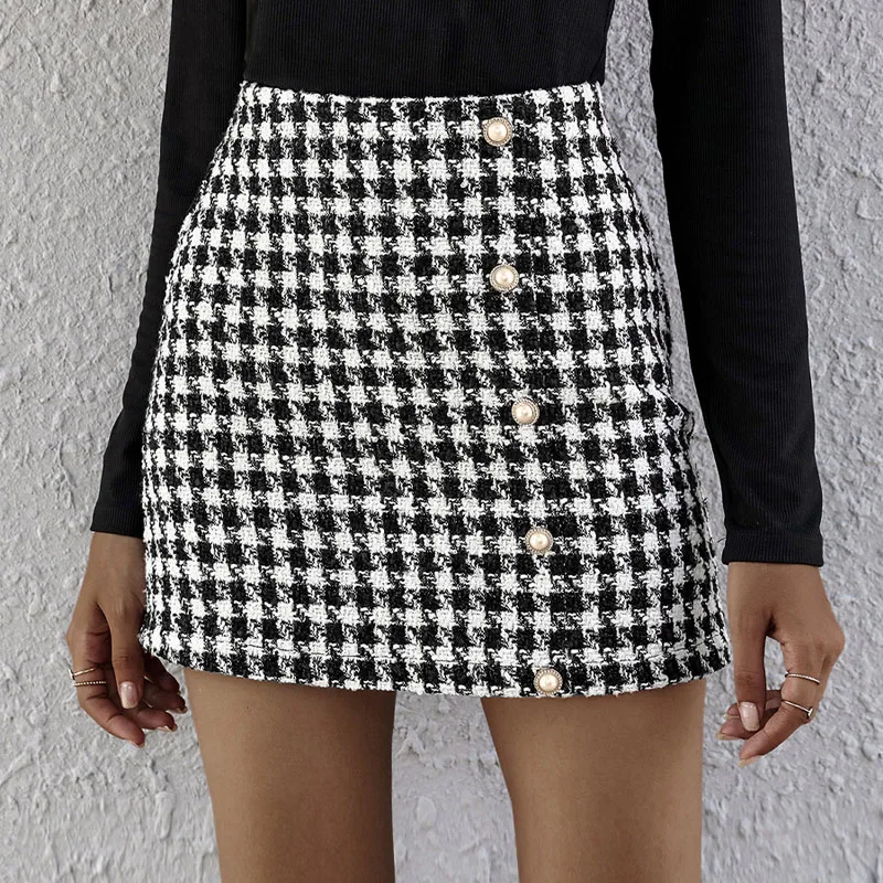

Temperament Office Ladies Spring Skirt Fashion Plus Size Plaid Casual Autumn Women Skirts Sexy Package Hips Summer Pencil Skirt