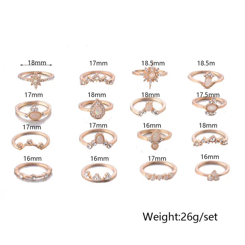 Sindlan 16 шт. Европейский Золотое кольцо с кристаллом для женщин Boho Gem корона в виде